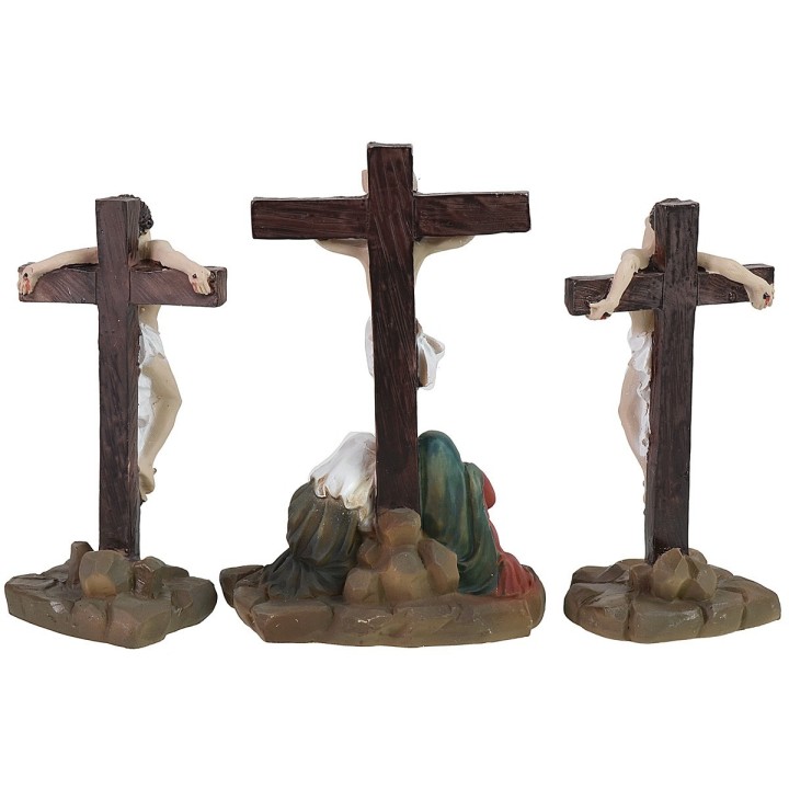 Scena Crocifissione di Gesù con i 2 ladroni cm 8 Statue Pasquali