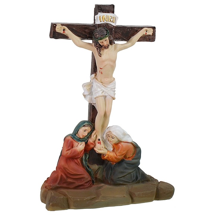 Scena Crocifissione di Gesù con i 2 ladroni cm 8 Statue Pasquali