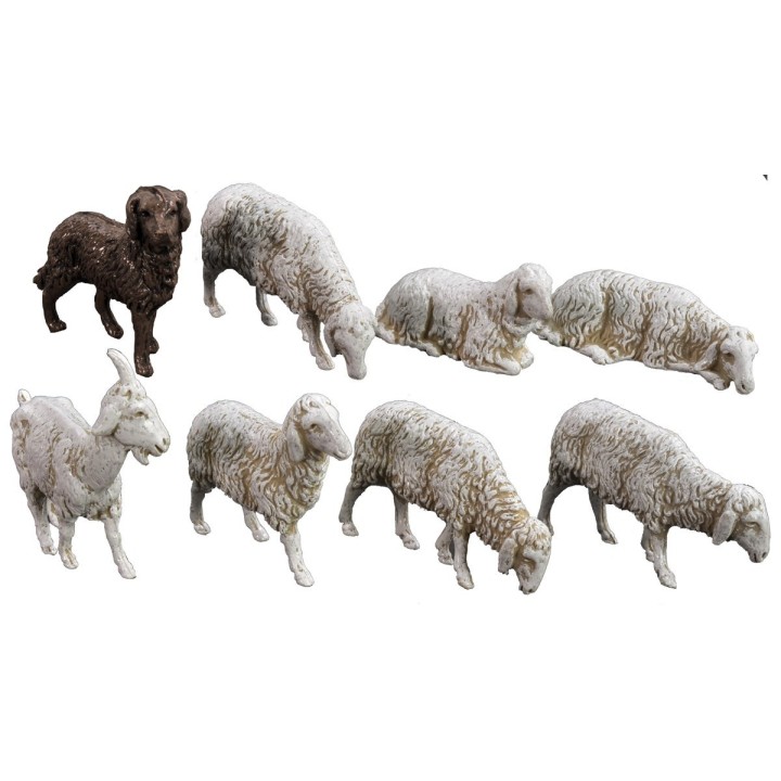 Dog + goat + 6 Landi Moranduzzo sheep for statues 10 cm