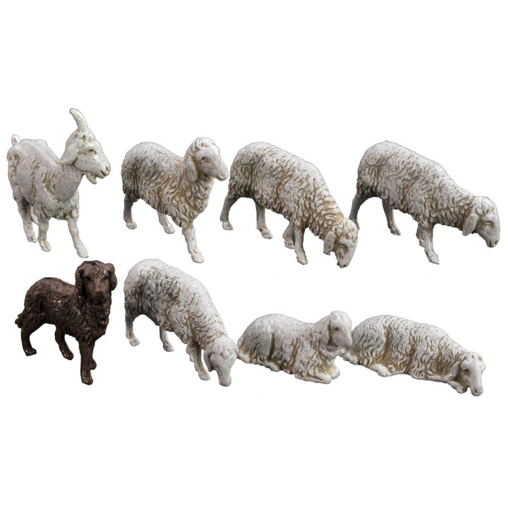 Dog + goat + 6 Landi Moranduzzo sheep for statues 10 cm