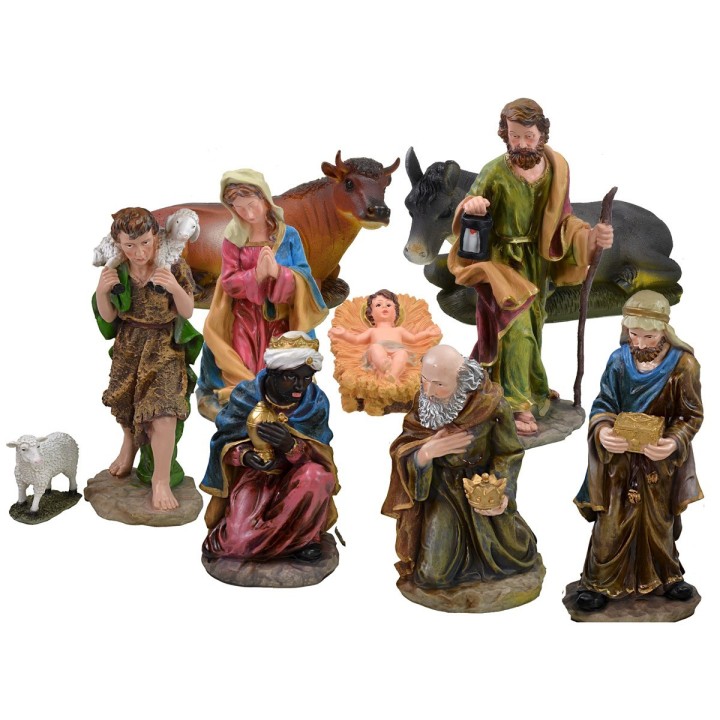 Natività 10 soggetti in resina h 50 cm