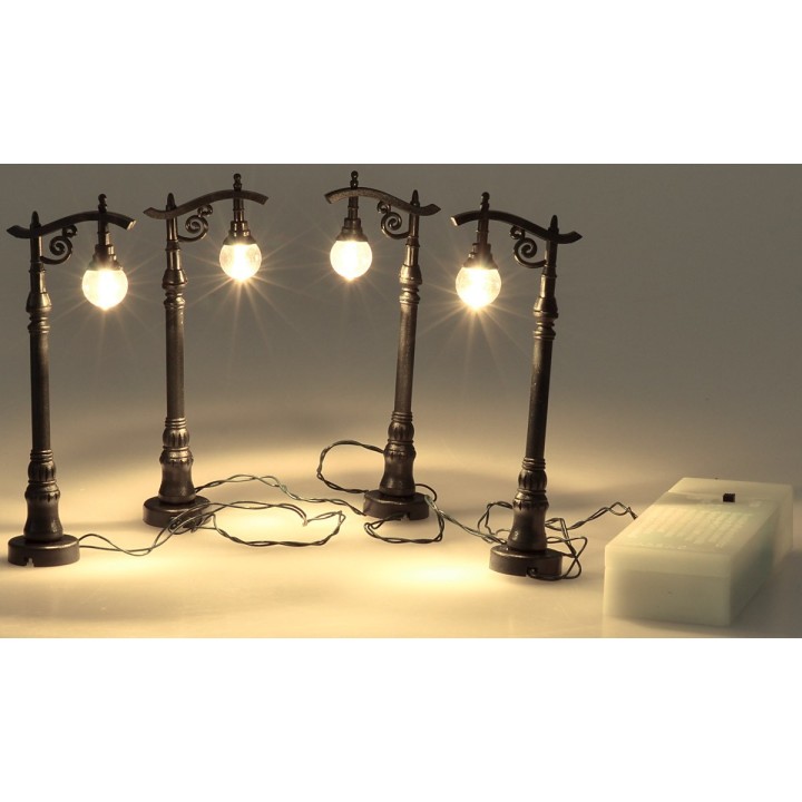 Set of 4 black battery-operated lampposts cm 10 h