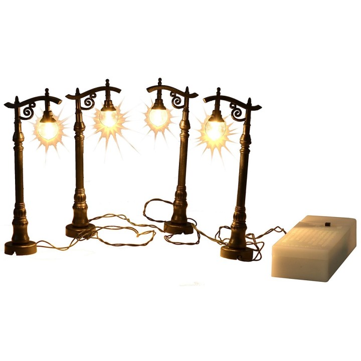 Set of 4 black battery-operated lampposts cm 10 h