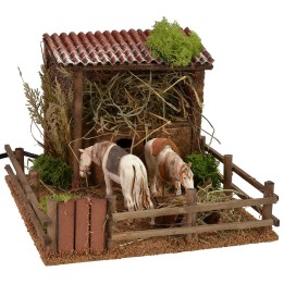 Landi series moving horse stable with stable for 10 cm statues