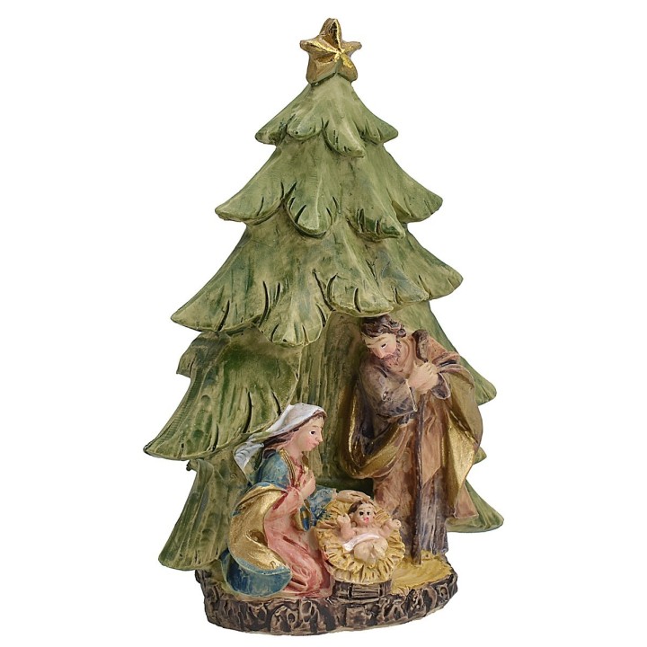 Natività con albero in resina cm 6,1x3,6x9,2 h