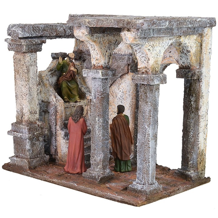 Ambientación de la flagelación de Cristo con trono de Pilato