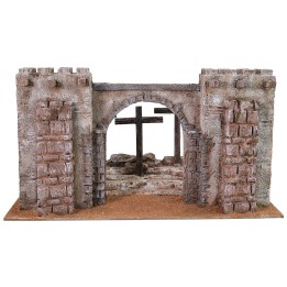 Ambientazione della Crocifissione con facciata di fortezza