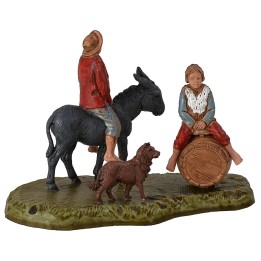 Escena hombre en asno con niño y perro serie 6 cm Landi