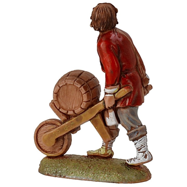 Hombre con carretilla con barril serie 6 cm Landi Moranduzzo