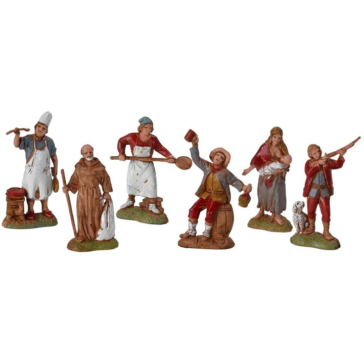 Set 6 soggetti Napoletani 6 cm statue per presepe Landi