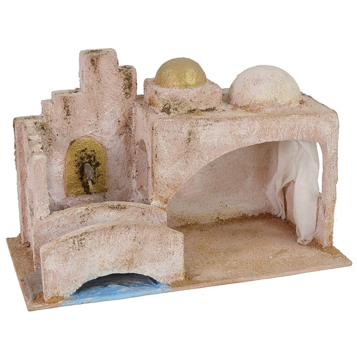 Cabaña Palestina con puente y fuente de 29x15x18,5 cm h