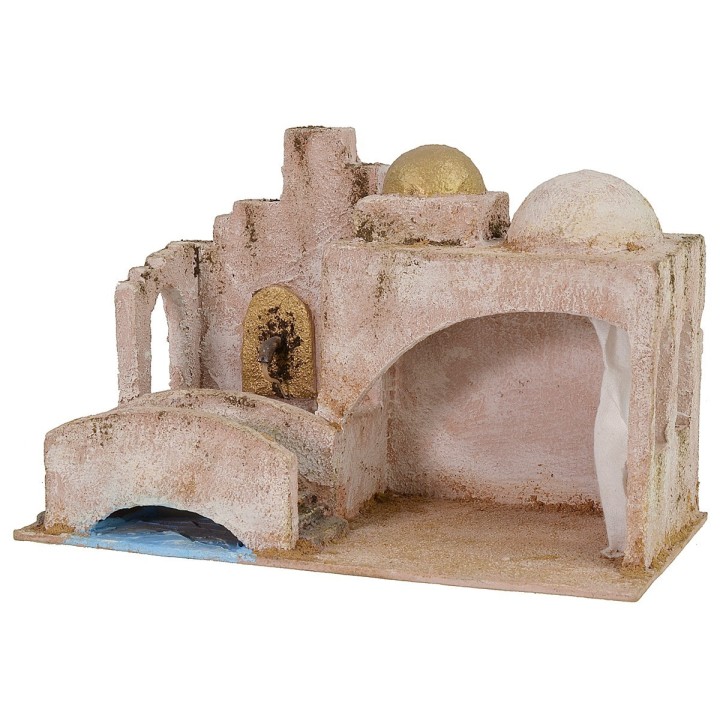 Cabaña Palestina con puente y fuente de 29x15x18,5 cm h