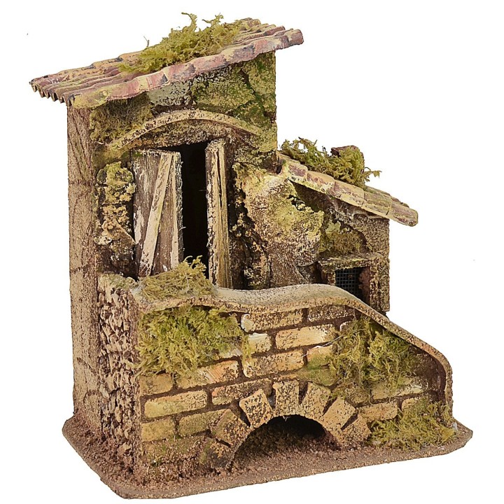 Casa con escalera y cobertizo de 16,5x10,5x17,5 cm h