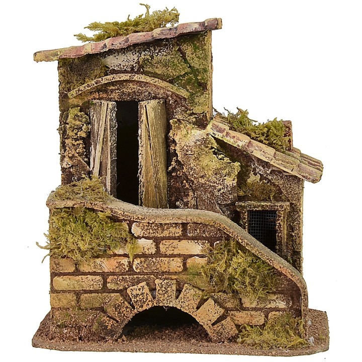 Casa con escalera y cobertizo de 16,5x10,5x17,5 cm h
