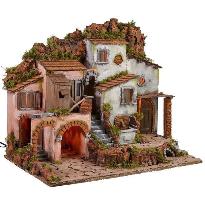 Belén iluminado con fuente funcional de 61,5x41x52,5 cm de altura