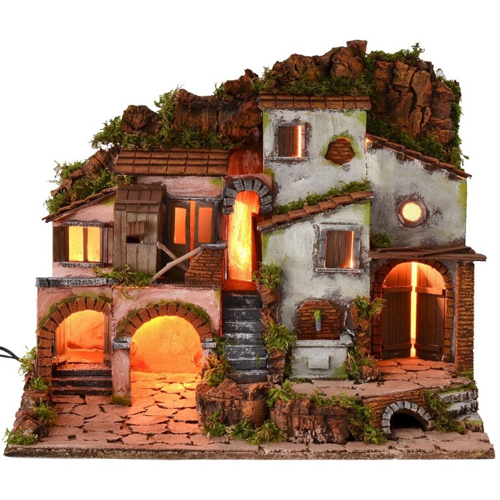 Belén iluminado con fuente funcional de 61,5x41x52,5 cm de altura