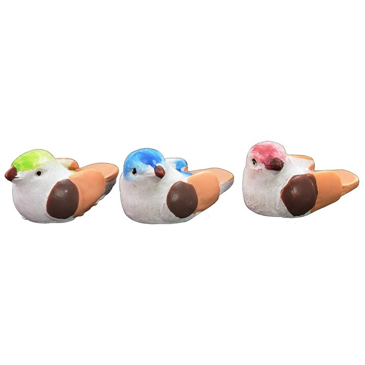 Set 3 birds 2.2 cm in assorted colors -UC20
