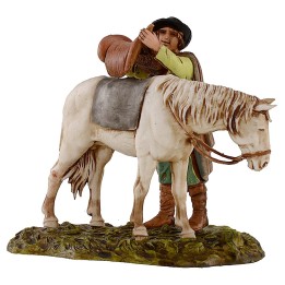 Uomo che sella il cavallo scena 10 cm Landi Moranduzzo