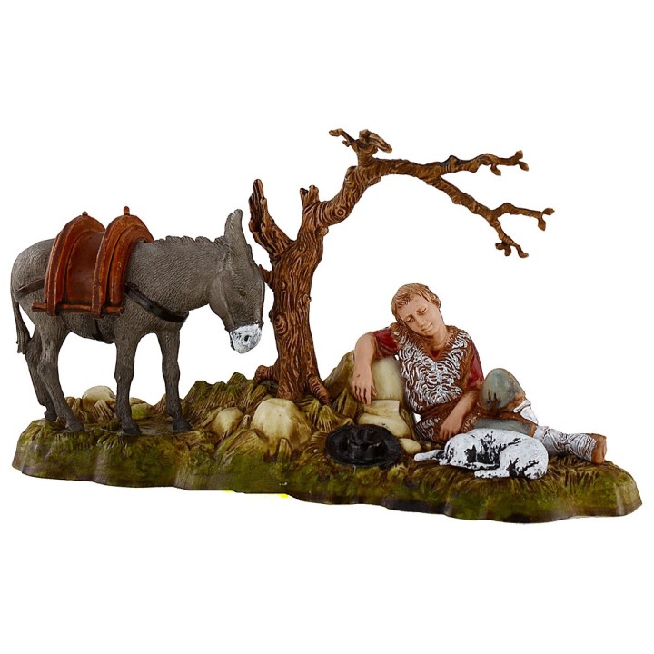 Man resting with donkey 10 cm Landi Moranduzzo