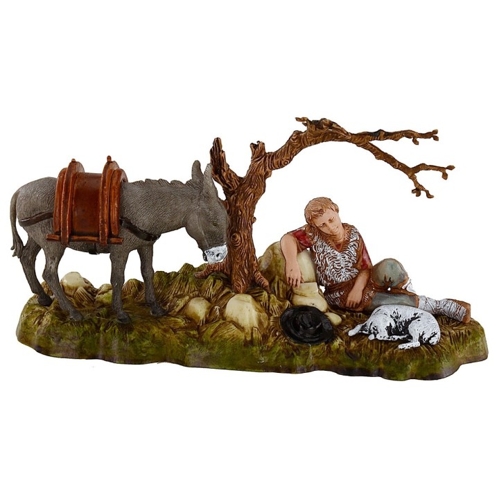 Man resting with donkey 10 cm Landi Moranduzzo