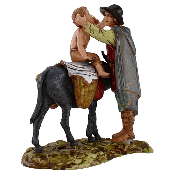 Standing man and child on donkey 10 cm Landi Moranduzzo