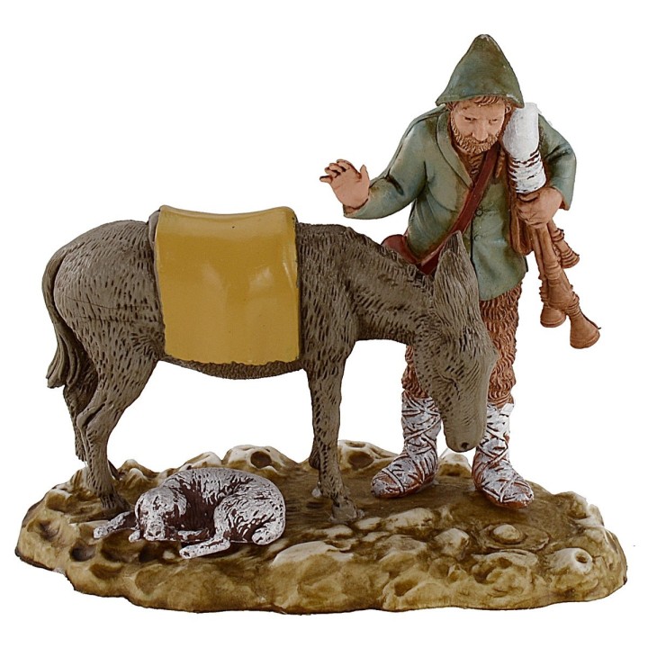 Bagpiper with donkey 10 cm Landi Moranduzzo