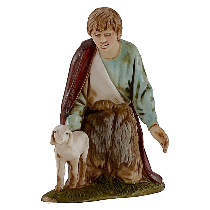 Shepherd caressing the lamb 10 cm series Landi Moranduzzo