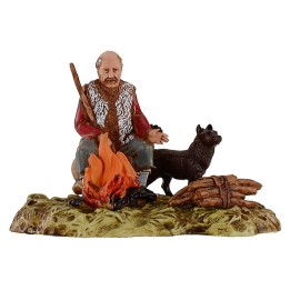 Shepherd with dog at the fire 10 cm series Landi Moranduzzo