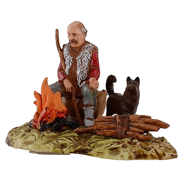 Shepherd with dog at the fire 10 cm series Landi Moranduzzo