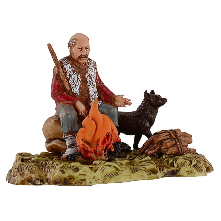 Pastor con perro al fuego serie 10 cm Landi Moranduzzo