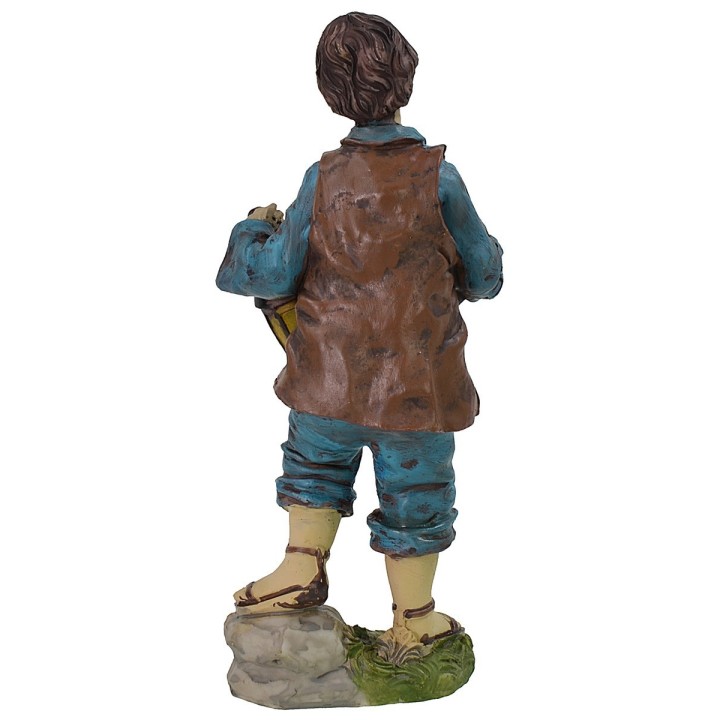 Boy with hat and lantern in resin 25 cm