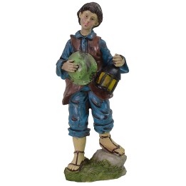 Boy with hat and lantern in resin 25 cm