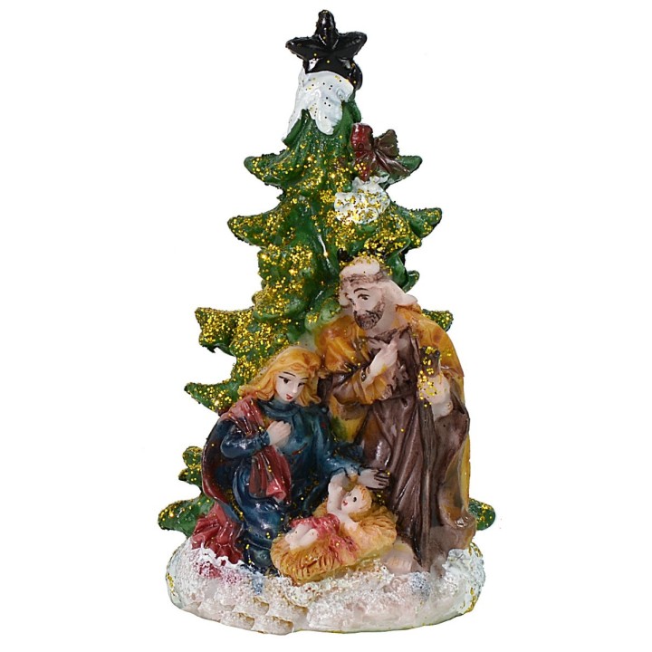 Natividad de 5,5 cm en resina con árbol de 5,7x5,6x10,2 cm h