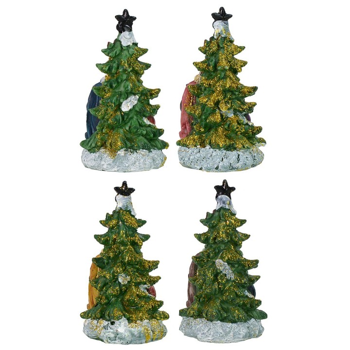 Set 4 Natività 5,5 cm in resina con albero cm 5,7x5,6x10,2 h