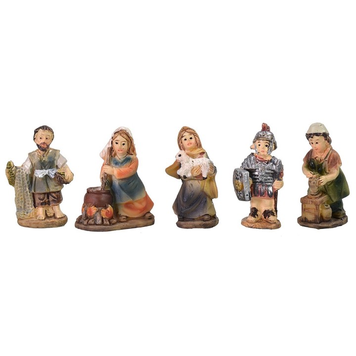 Conjunto de 5 estatuas de 3 cm en resina para belén.