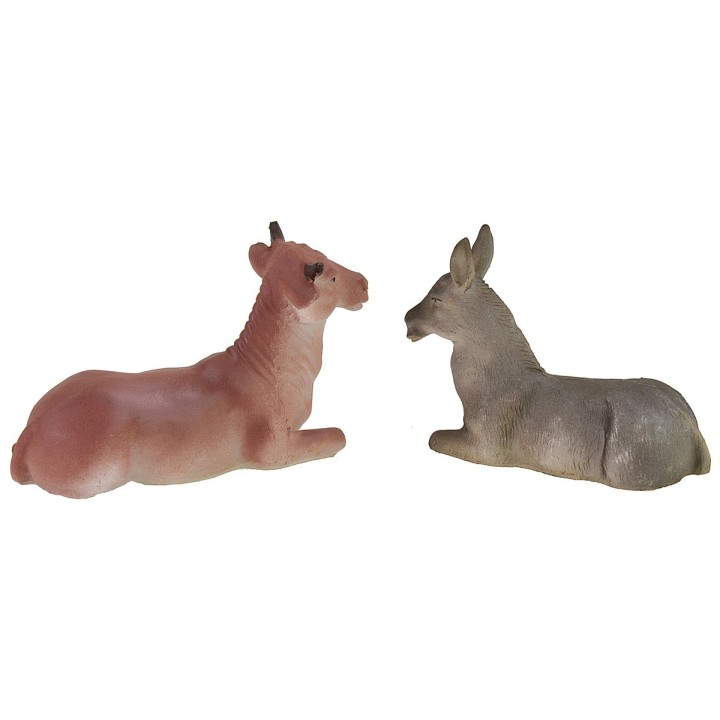 Bue y burro de resina para belén de 10-12 cm