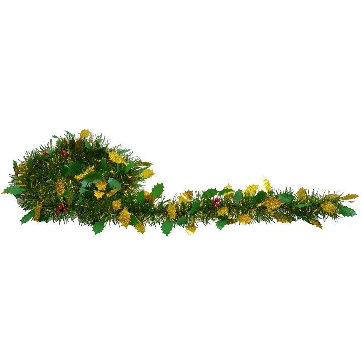 Festone natalizio con foglie oro e bacche 200 cm