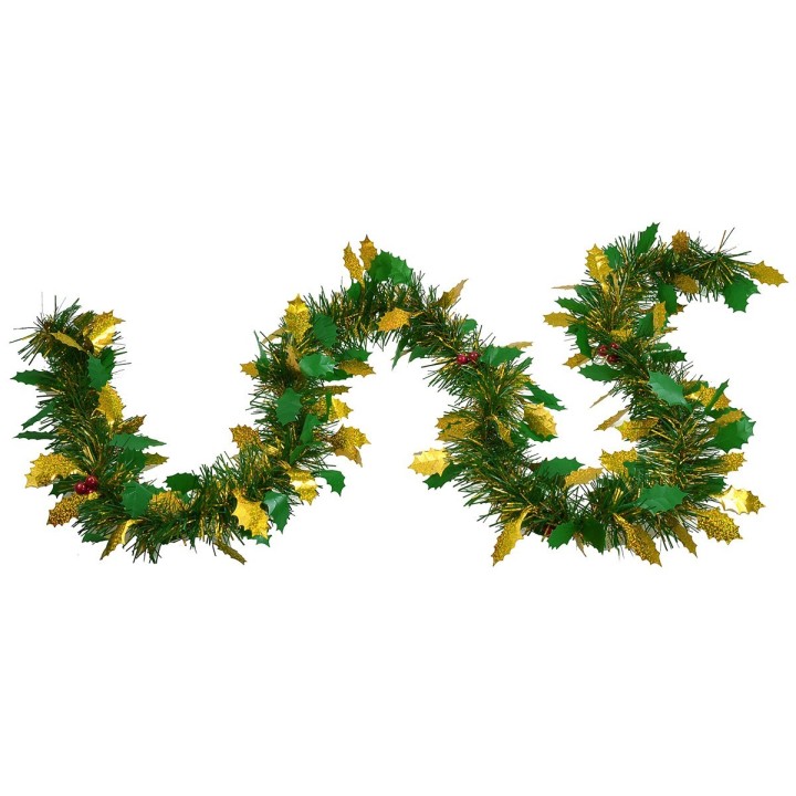 Christmas garland with gold leaves and berries 200 cm
