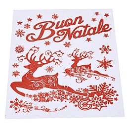 "Merry Christmas" red window sticker with reindeer cm 30x38 h