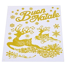"Merry Christmas" gold window sticker with reindeer cm 30x38 h