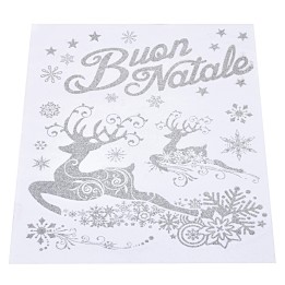 Vetrofania argento "Buon Natale" con renne cm 30x38 h