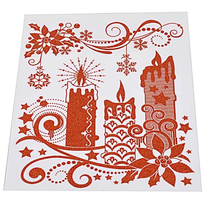 Glittered Christmas window sticker with candles cm 31x44 h