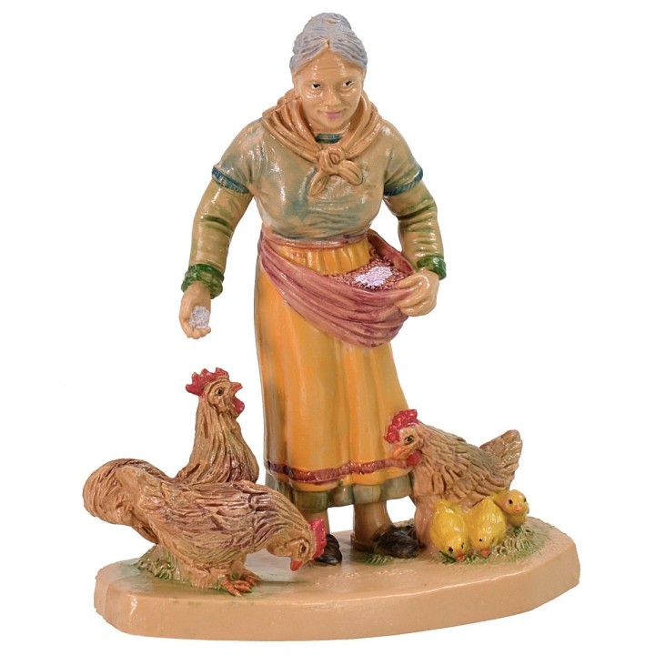 Peasant woman with hens lux 12 cm in pvc