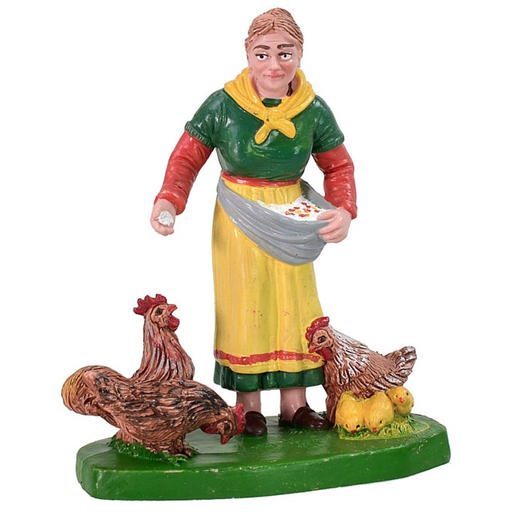 Campesina con gallinas color 12 cm en PVC