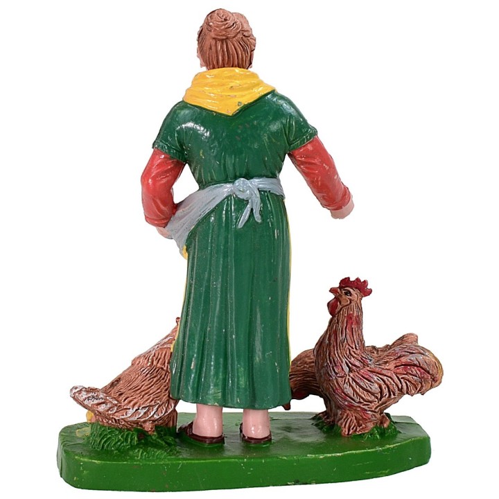 Peasant woman with colored hens 12 cm in pvc