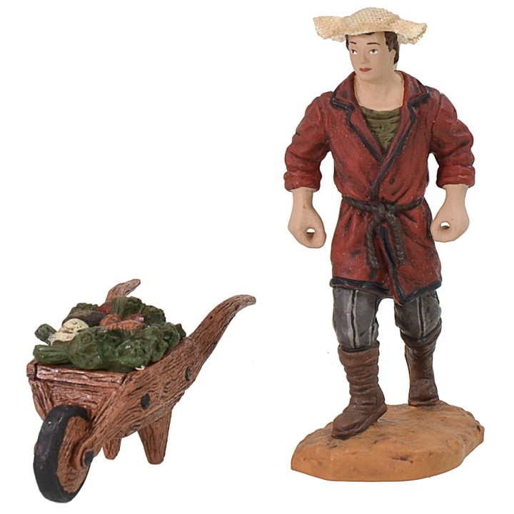 Man with wheelbarrow of vegetables cm 10 Oliver