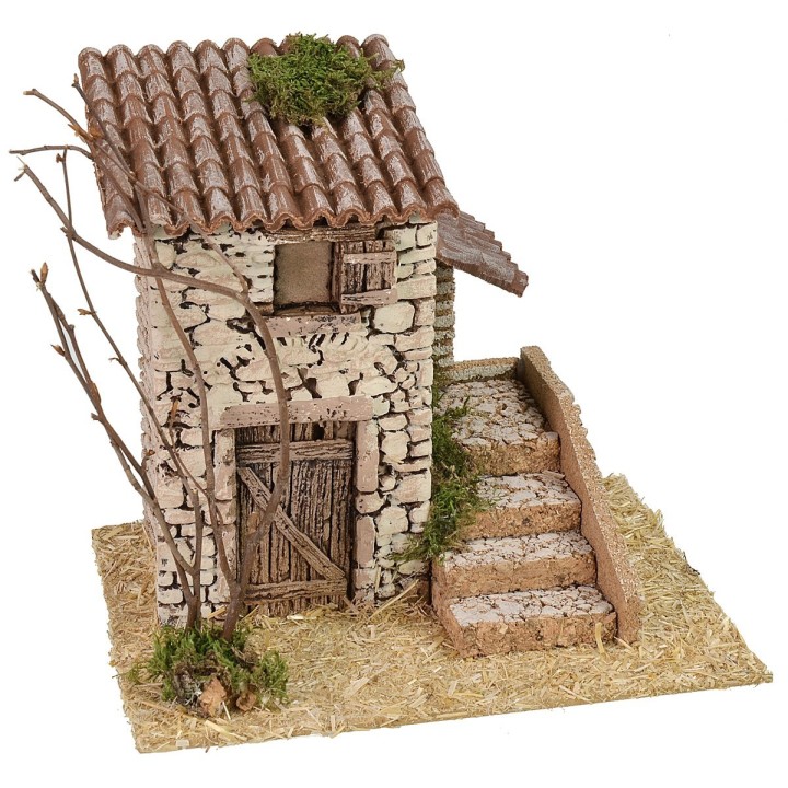 Casolare in pietra con scala laterale cm 19x17x18 h