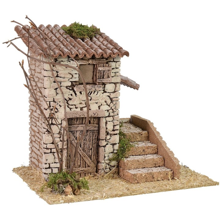 Stone cottage with side staircase cm 19x17x18 h