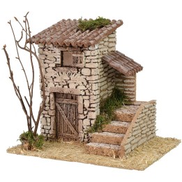 Stone cottage with side staircase cm 19x17x18 h