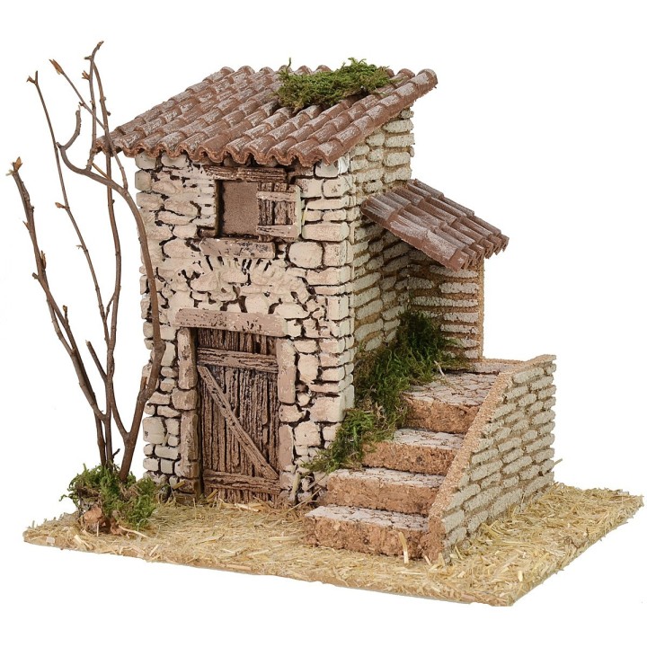 Casolare in pietra con scala laterale cm 19x17x18 h